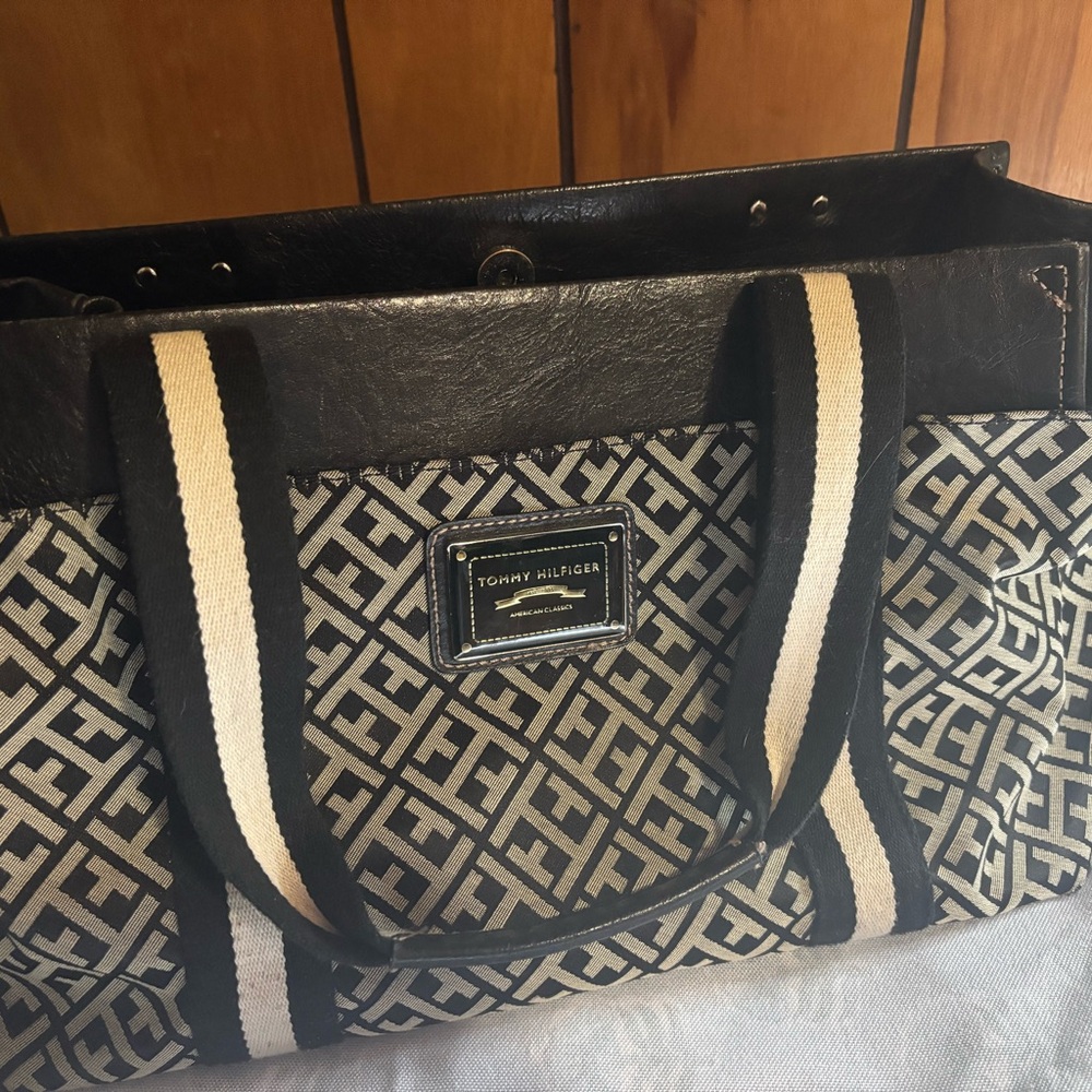 Tommy Hilfiger Black and White Patterned Tote